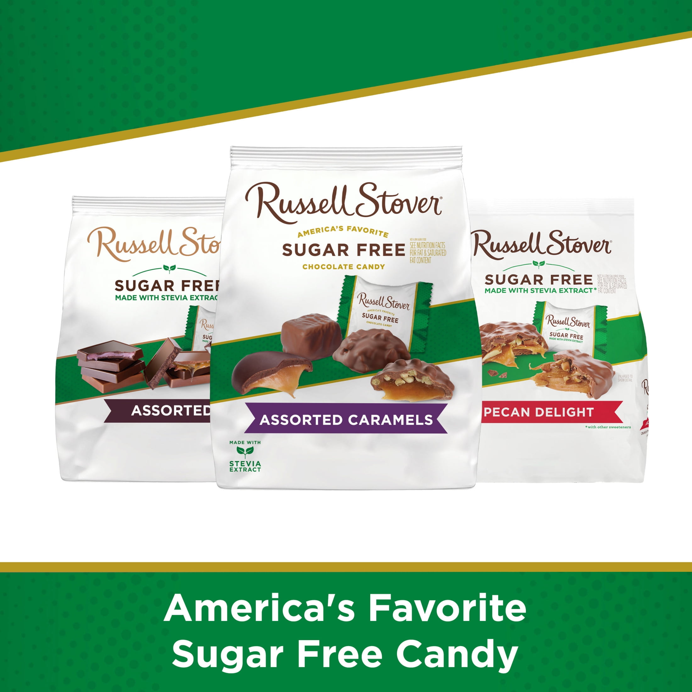 RUSSELL STOVER Sugar Free Assorted Caramels Chocolate Candy, 17.6 oz. bag ( 36 pieces)