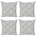 thumbnail image 1 of Floral Throw Pillow Cushion Case Pack of 4, Hand Drawn Detailed Composition of Flowers Blooming on a Plain Background, Modern Accent Double-Sided Print, 4 Sizes, Charcoal Grey White, by Ambesonne, 1 of 2