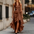 thumbnail image 6 of Women's Party Dress Slit Dress V-Neck Sleeveless Solid Color Irregular Hem Midi Length Sexy Evening Gown for Banquet Dinner Date Night,Coffee,XL, 6 of 8
