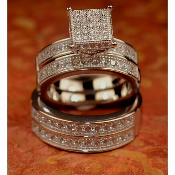 Aishvi Jewels Round Cut Simulated Diamond Engagement & Wedding Ring Sets 3Ct 14K Yellow Gold Plated