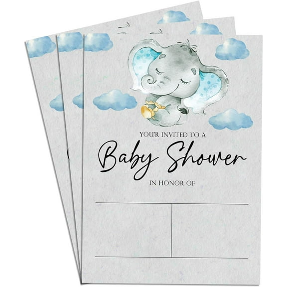 30 Pack Baby Elephant Baby Shower Invitations Cards Single Sided Neutral Blank Fill In Invites 4x6"
