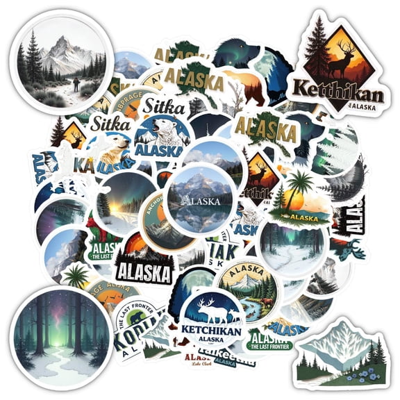 35pcs Vintage Alaska Stickers Wildlife Stickers Nature Adventure Stickers for Suitcase Phone Laptop