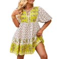 thumbnail image 3 of Femmes Demi-Manche Robe Vintage Floral Print Bouton Bandage Été Robe Boho, 3 of 6