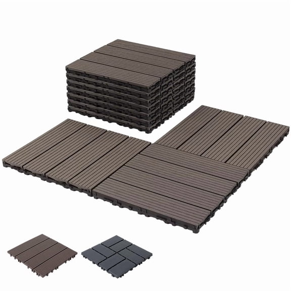 KBOROVER 30 Pack Interlocking Deck Tiles, All-Weather Plastic Composite Outdoor Flooring, Easy Snap-Together Patio Pavers for Balcony & Yard, Brown