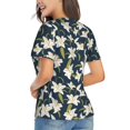 thumbnail image 4 of Zufioo Lilies Flowers Print Women's Classic V-neck T-shirt, V-neck Short-sleeved Tops Home Wear, Suitable for Daily Life, Work, Outdoors-Small, 4 of 8
