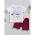 thumbnail image 2 of 4th of July Toddler Boys Summer Outfit Clothes Short Sleeve America Print T Shirt Top with Solid Color Shorts Kids 2Pcs Sets, 2 of 9