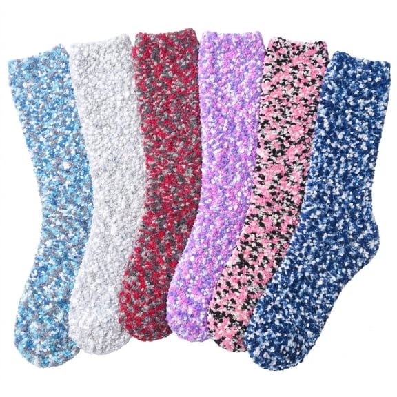 Colorfut Women's 3-Pairs Cozy Microfiber Anti-Skid Soft Colorful Patterned Fuzzy Crew Socks Slipper (with non-slip silicone grippers) FZ19-6