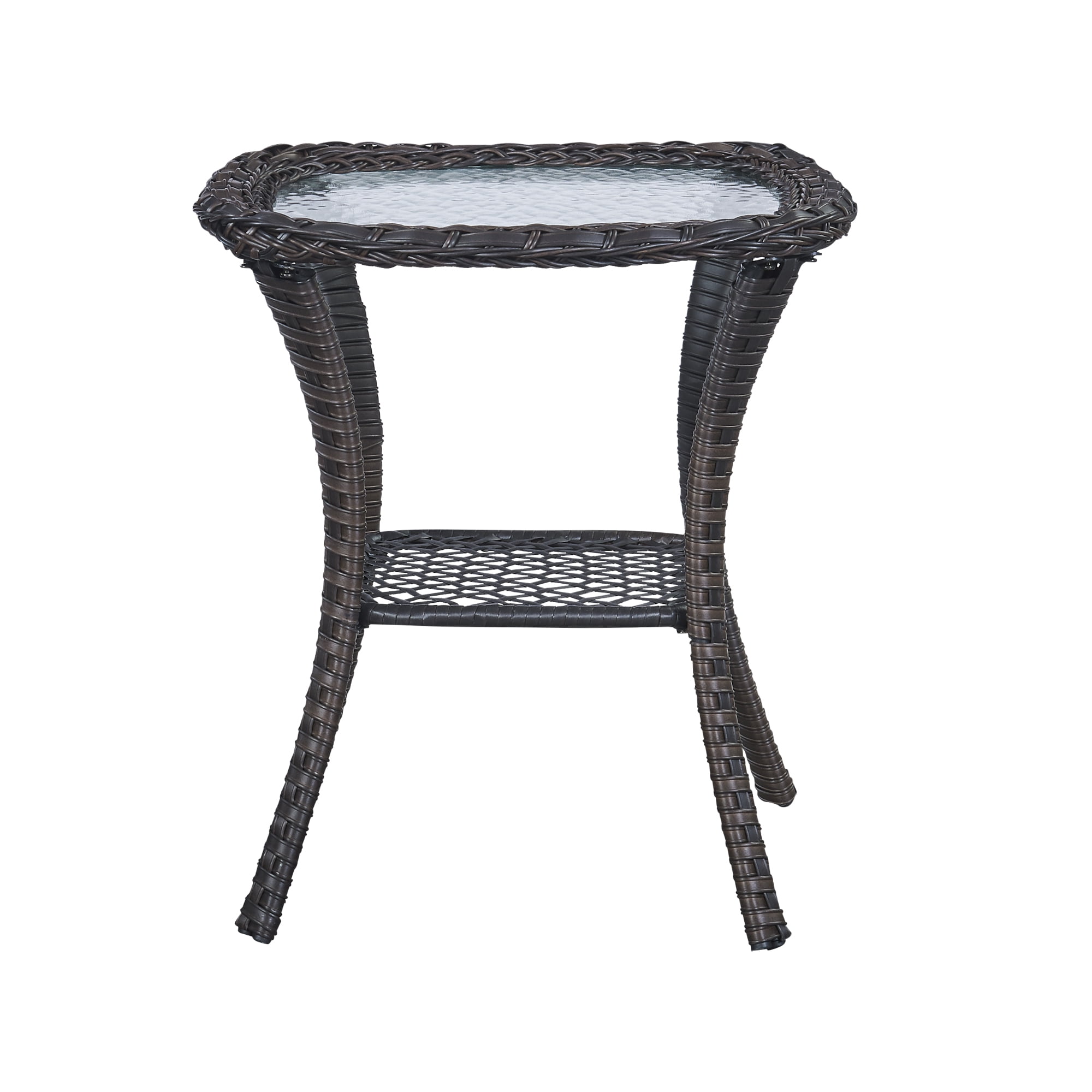 PARKWELL Outdoor Patio Side Table Square Wicker End Table with Glass Top, Brown