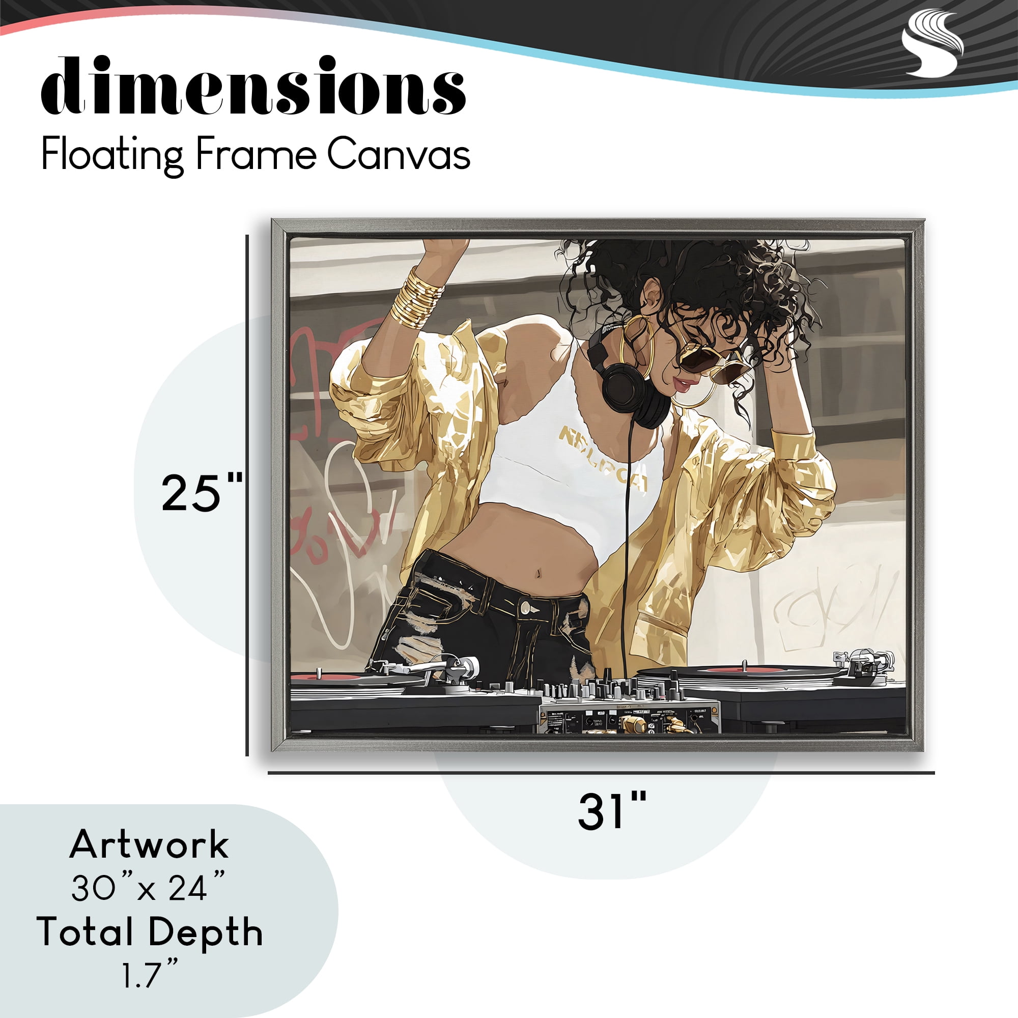 Stupell Industries Gold Accented DJ Gray Framed Floater Canvas Wall Art, design by Franklyn Gregory