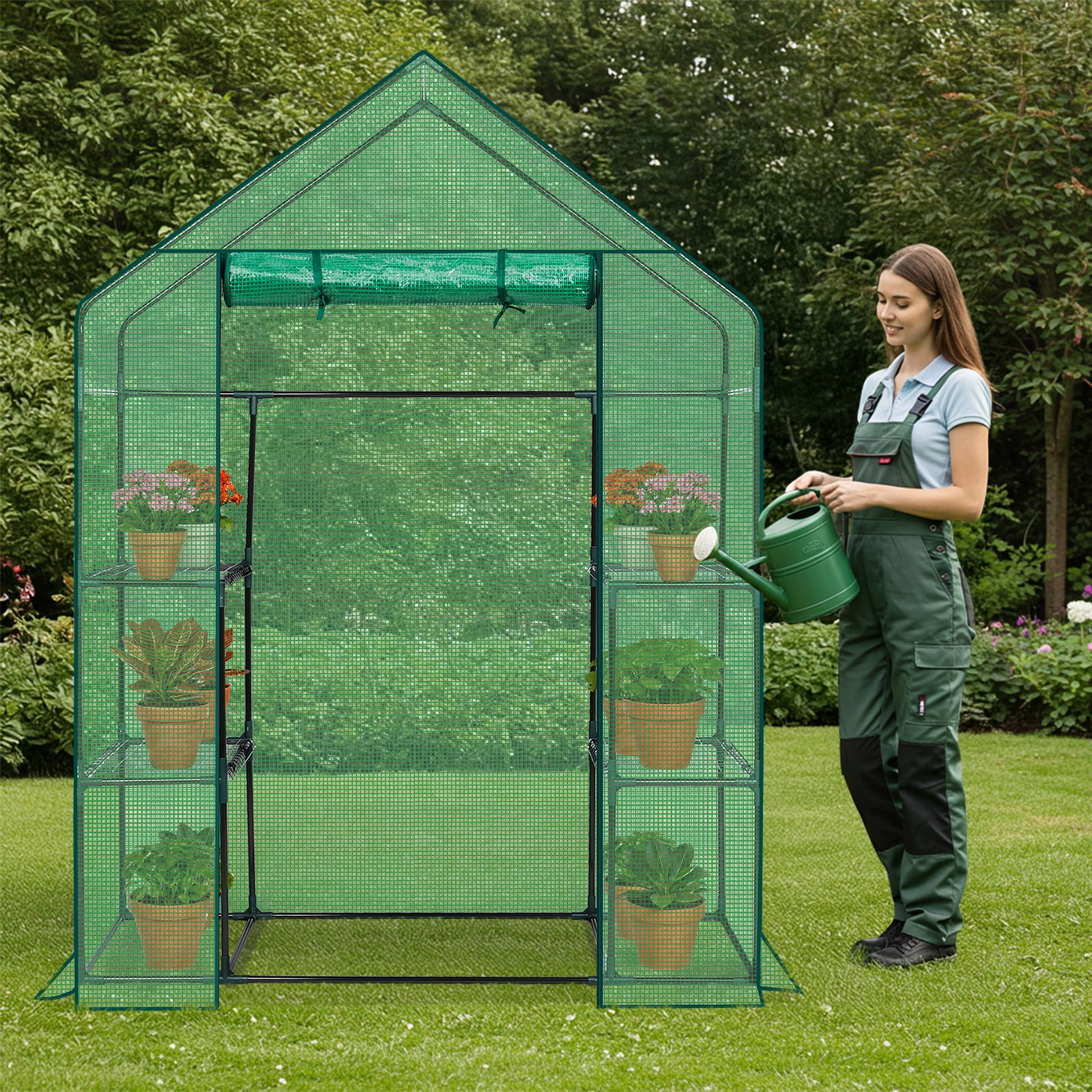Ktaxon Mini Walk-in Greenhouse with PE Cover, 4-Shelf Indoor Outdoor Plant House for Garden Backyard, 56"x29"x77", Green