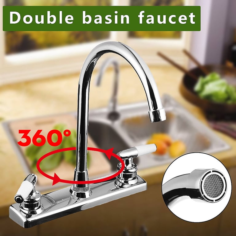RV Classic Two Handle High Rise Swivel Kitchen Faucet Chrome Finish