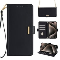 for Motorola G Pure Wallet Flip Case, Elegant Wrist Strap and Shoulder Chain Credit Card Slots Cash Slot RFID Blocking PU Leather Kickstand Case Cover for Moto G Stylus 5G 2023, Black