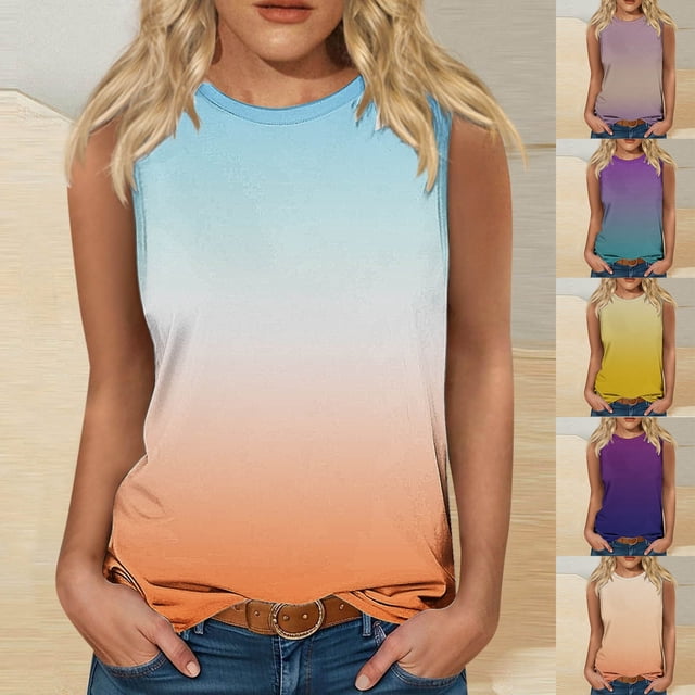 JDQJBZ Débardeurs d'Été pour Femmes Col Rond Sans Manches Superposition Ajustée Camisole Couleur Unie