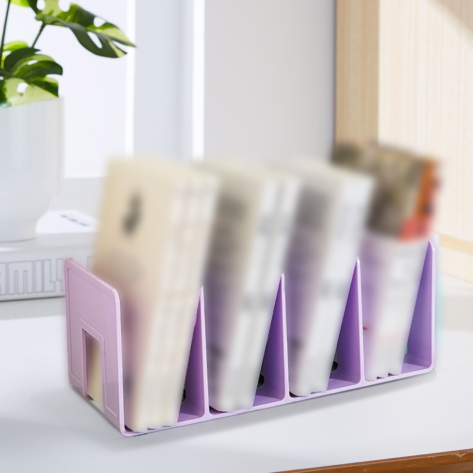 Clear Acrylic File Sorter With 4 Compartments, Sturdy Desk File Organizer Shelf Book Holder Purse Handbag Clutch Divider File Folder Rack for Letter Cookbooks Home Office Kitchen Supplies