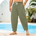 thumbnail image 4 of Homeyce Mens Casual Linen Pants with Elastic Waist Drawstring Straight Leg Pants with Pockets Cotton Linen Cotton Trousers Loose Fit Summer Beach Lightweight Linen Dress Trousers,Green L, 4 of 4