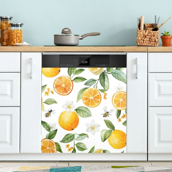 Yayeee Magnetic Dishwasher Cover for The Front Decoration Home Kitchen Machine Sticker Protector, Orange Bees