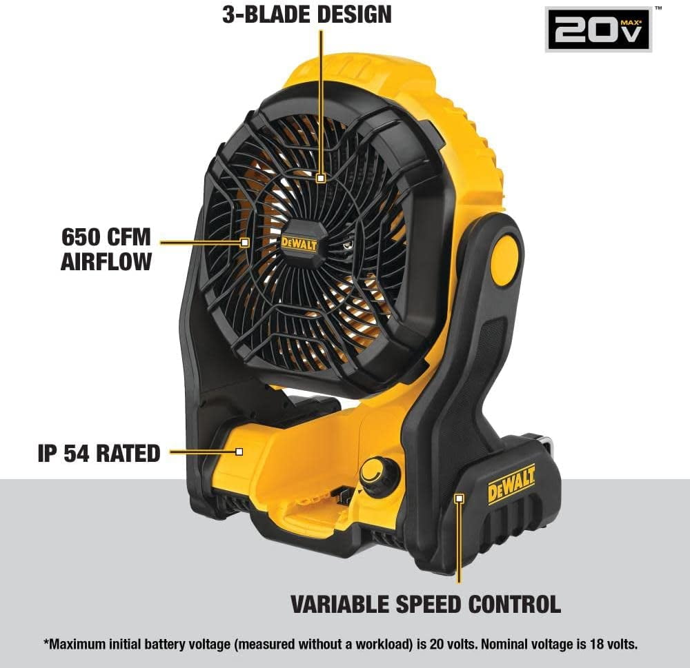 DEWALT 20V MAX Jobsite Cordless Fan DCE512B - Portable, Bare Tool Only