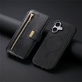 thumbnail image 2 of ELEHOLD Leather Magnetic Case For iPhone 16 Plus Shockproof Kickstand Cover, with Detachable RFID Zipper Card Holder Walllet, Ring, MagSafe Compatible, Full Body Protection, Black, 2 of 12