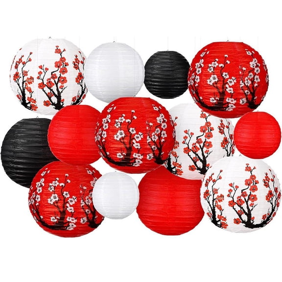 vlrwzc 13 Pcs Chinese Paper Lanterns Plum Blossom Decorative Hanging Lanterns for Lunar New Year Spring Festival Chinese New Year Decorations