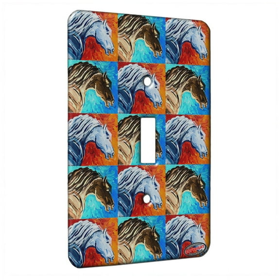 KuzmarK™ Single Gang Toggle Switch Wall Plate - White Flame Andalusian Stallion Abstract Horse Pattern Art by Denise Every