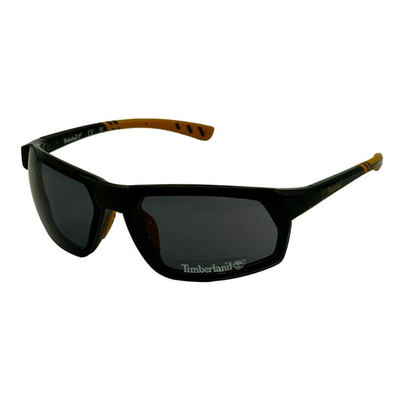 Timberland Shiny Black Mens Plastic Rectangle Sunglass, Smoke Lens TB7219. 1A