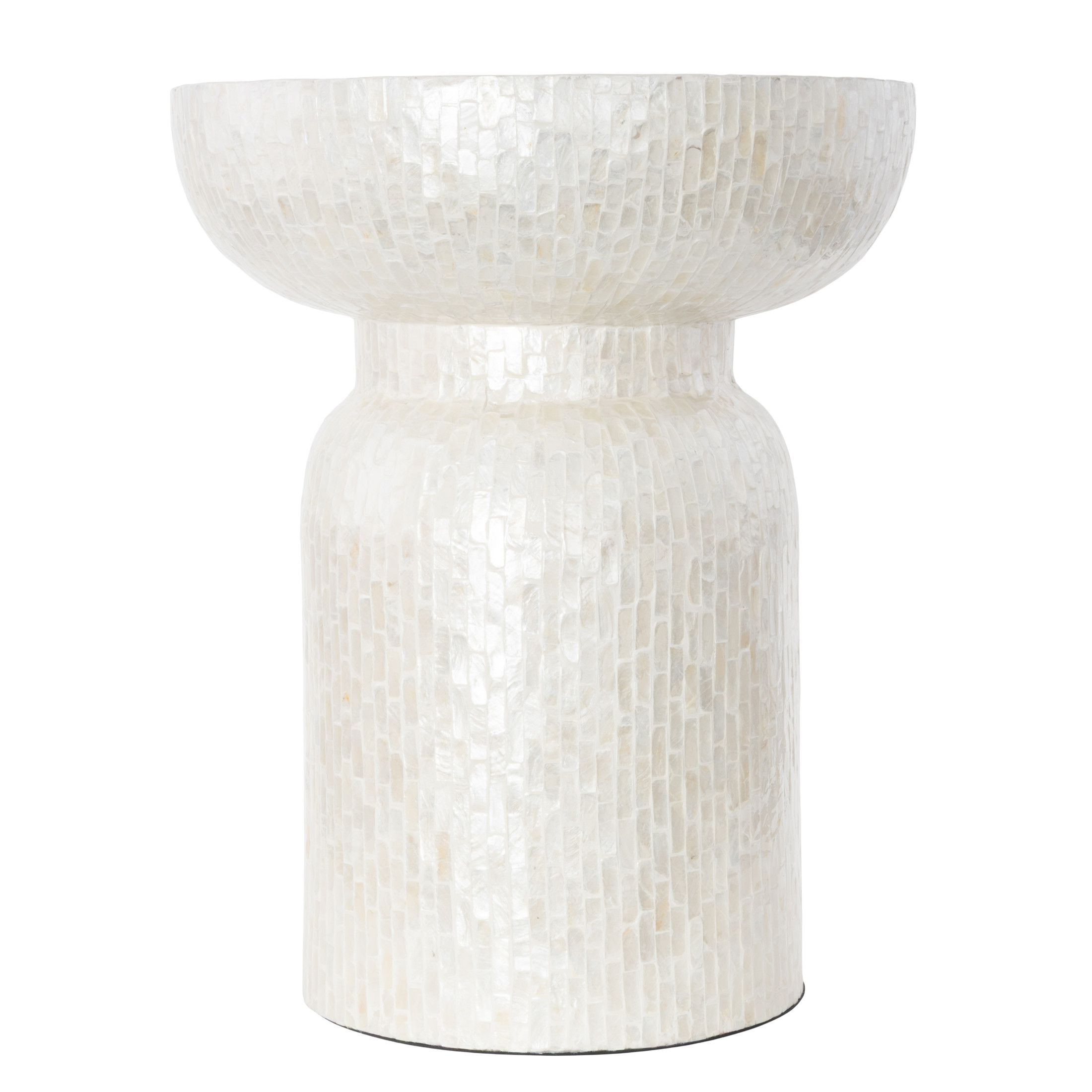 DecMode 18" x 22" Cream Capiz Shell Handmade Pedestal Mosaic Inlay Accent Table, 1-Piece
