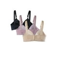 thumbnail image 2 of INSPIRE CHICWomen Comfortable Soft Stretchy Basic Full Coverage Wirefree Non-Wired Everyday Bra 3 Pcs Black+Beige+Pale Pink-Stripe 40/90 Fit 36A 36B, 2 of 6