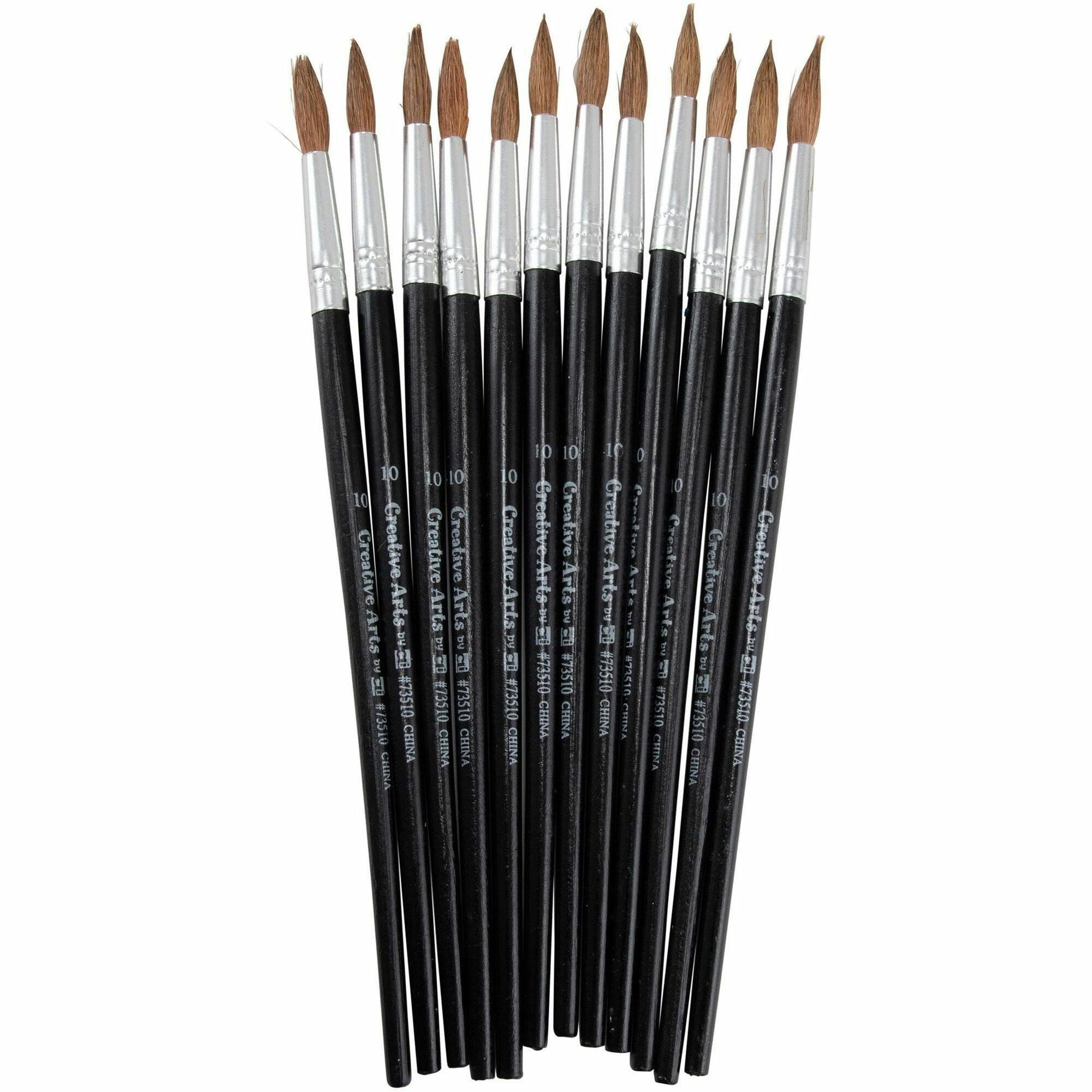 CLI Round Camel Hair Paint Brushes 12 Brush(es) - No. 10 Wood Black Handle - Aluminum Ferrule