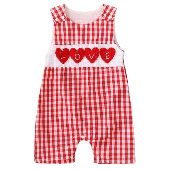 Splozh Newborn Baby Clothes Baby Boy Valentines Outfit Heart Embroidery Bubble Romper Sleeveless Girl Clothes Red,6-12 Months