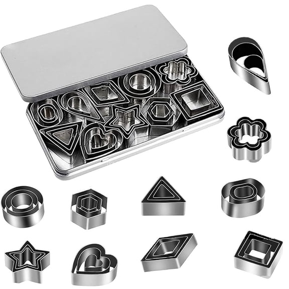 Cterwk 1 Set 30 Pcs Stainless Steel Cookie Cutters Geometric Shapes Heart Star Circle Mold for Cookies, Cake, Fondant, Biscuit