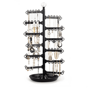 12-Tier 17.5" 360° Jewelry Organizer | Earring Necklace Bracelet Ring | Display Holder with Dish | 120-Hole Tree Stand (Black)