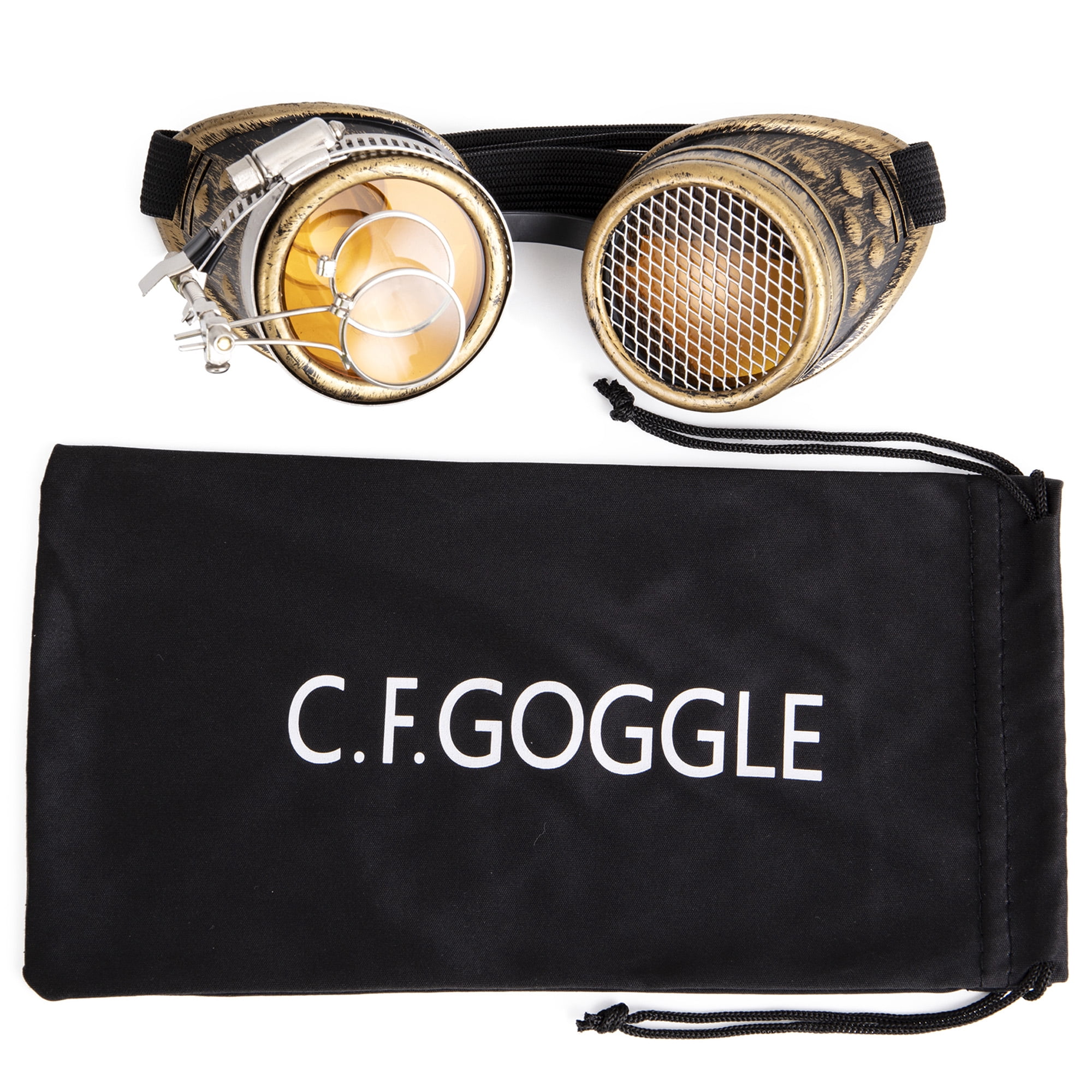 Brass Steampunk Victorian Goggles With Colored & Clear Lenses, Double Ocular Loupe - Mad Scientist Cosplay Accessory