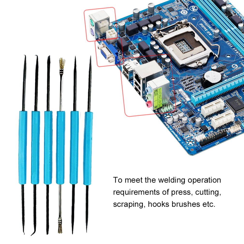 6Pcs Desoldering Aid Tool Circuit Board Soldering Service Welding Auxiliary Tools Assist Set Soldering Aid PCB Cleaning Kit Blue