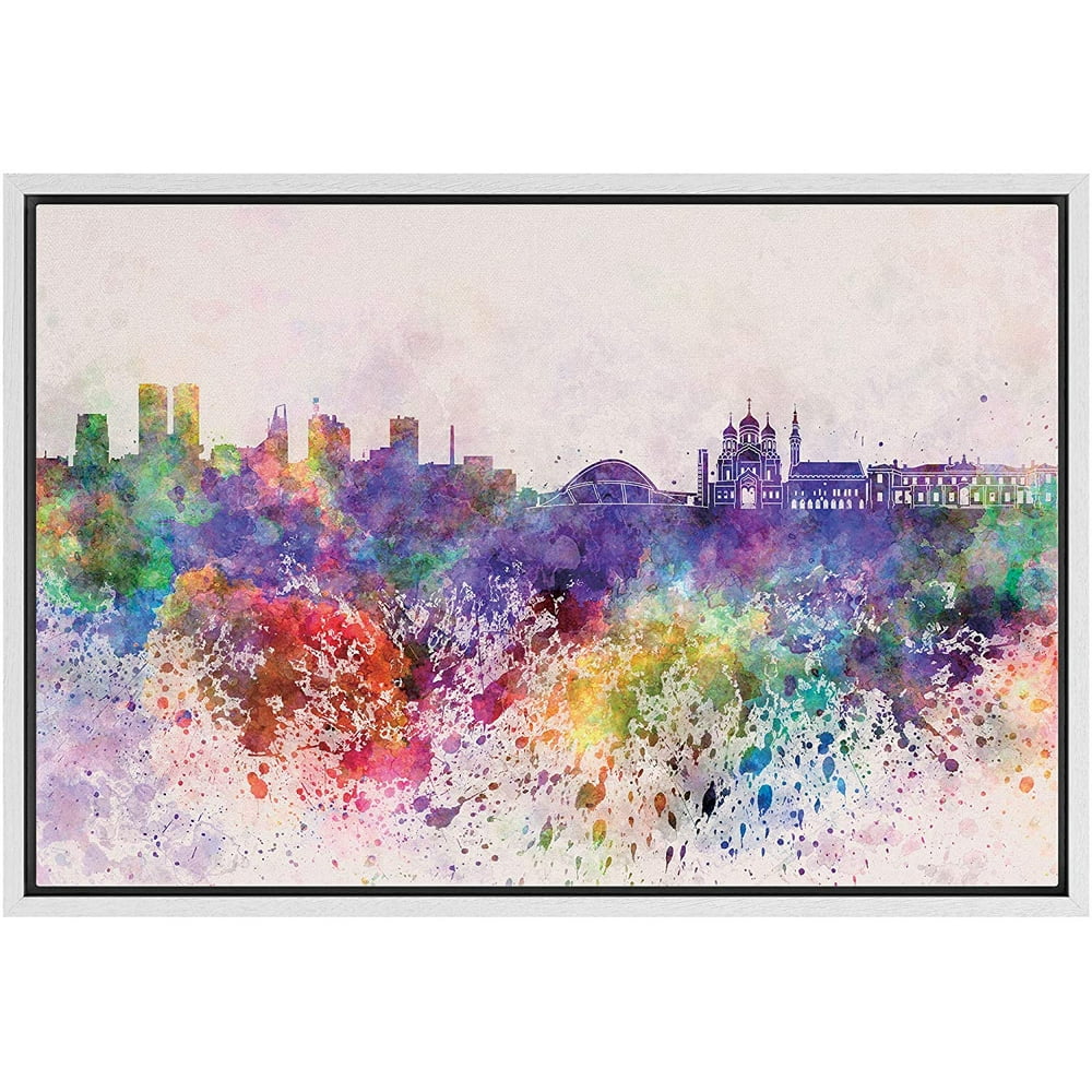 IDEA4WALL Framed Canvas Art Wall Decor Rainbow Color Splashes European Country Places Cityscape ...
