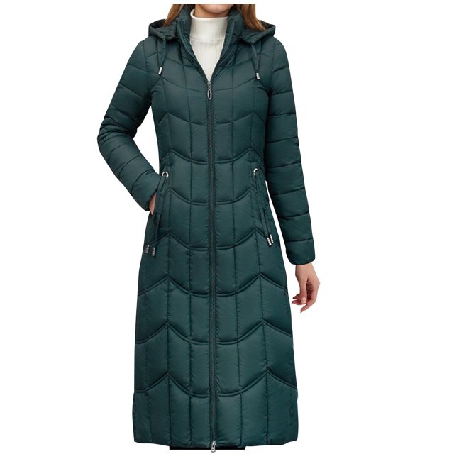 Women's Mid-Length Quilted Coat with Hidden Pockets - Hooded Design for Cold Weather Protection