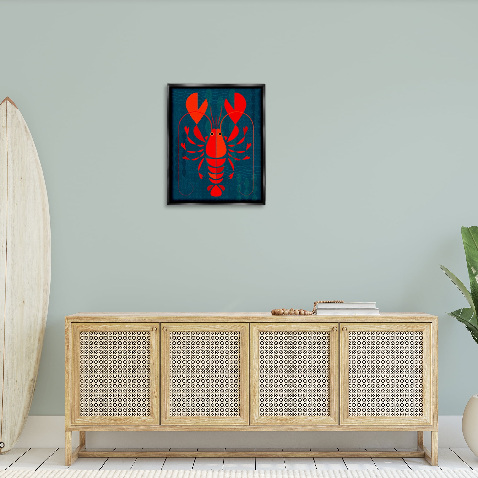 Stupell Industries Red Segmented Lobster Animals Painting Black Floater Framed Canvas Art Print Wall Art, 25 x 31