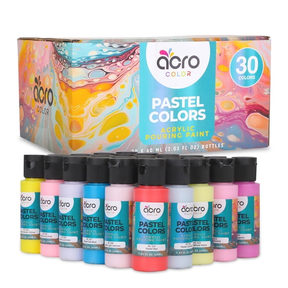 Set de pintura acrílica para pouring Acro Color, 30 colores, botellas de 60 ml