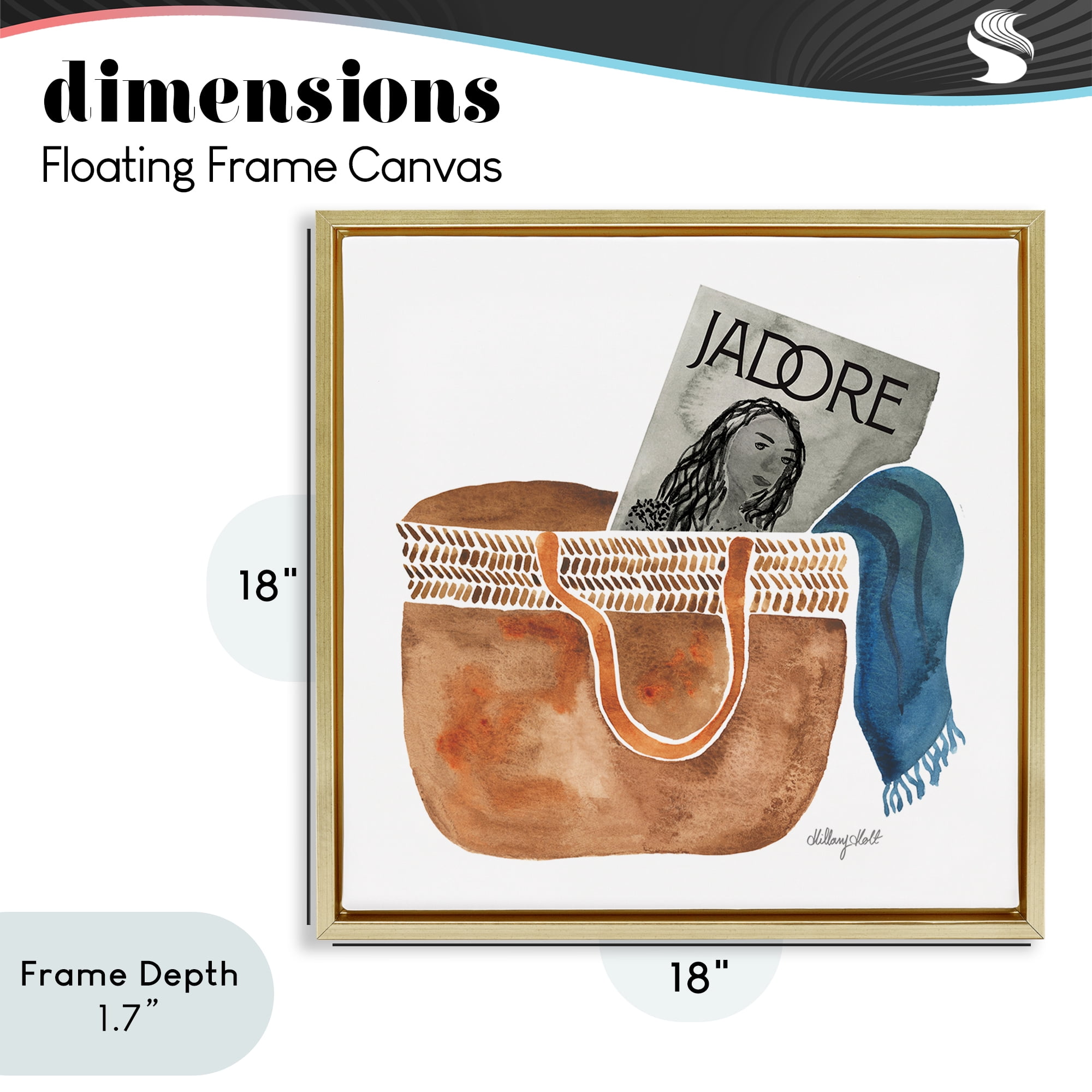 Stupell Industries Tote & Fashion Magazine Gold Framed Floater Canvas Wall Art, design by Hillary Holt