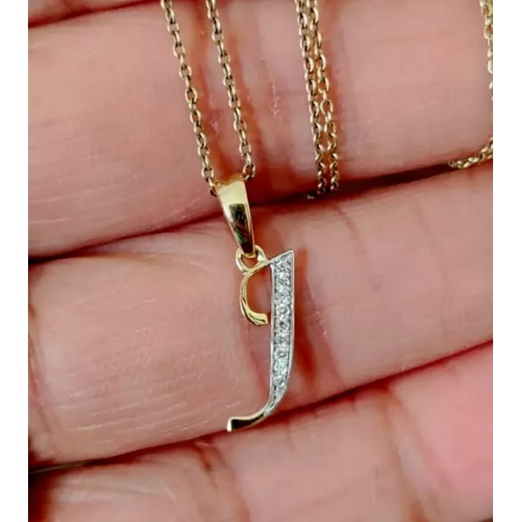 1Ct Round Cut Real Moissanite Initial Letter ''J'' Pendant 14K Yellow Gold Plated Silver