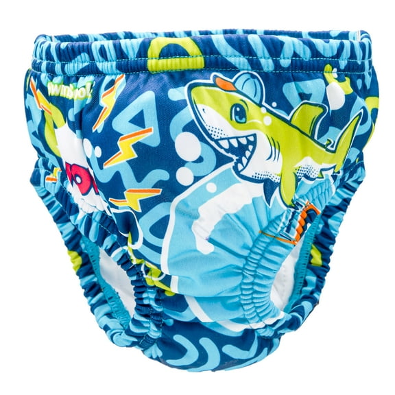 SwimSchool Reusable Swim Diaper, Blue Shark and Octopus, Polyester Material, 12 Months , 18-22 lb