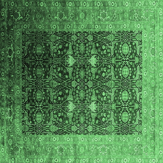 Ahgly Company Indoor Square Oriental Emerald Green Industrial Area Rugs, 4' Square