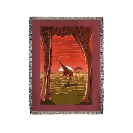 Chenille Giraffe - Giraffe Sunset - Lantern Press Artwork (60x80 Woven Chenille Yarn Blanket)