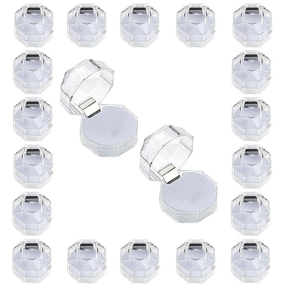 SEIWEI 20PCS Mini Acrylic Clear Octagonal Ring Boxes Ring Box Holder Jewelry Storage Boxes (White)