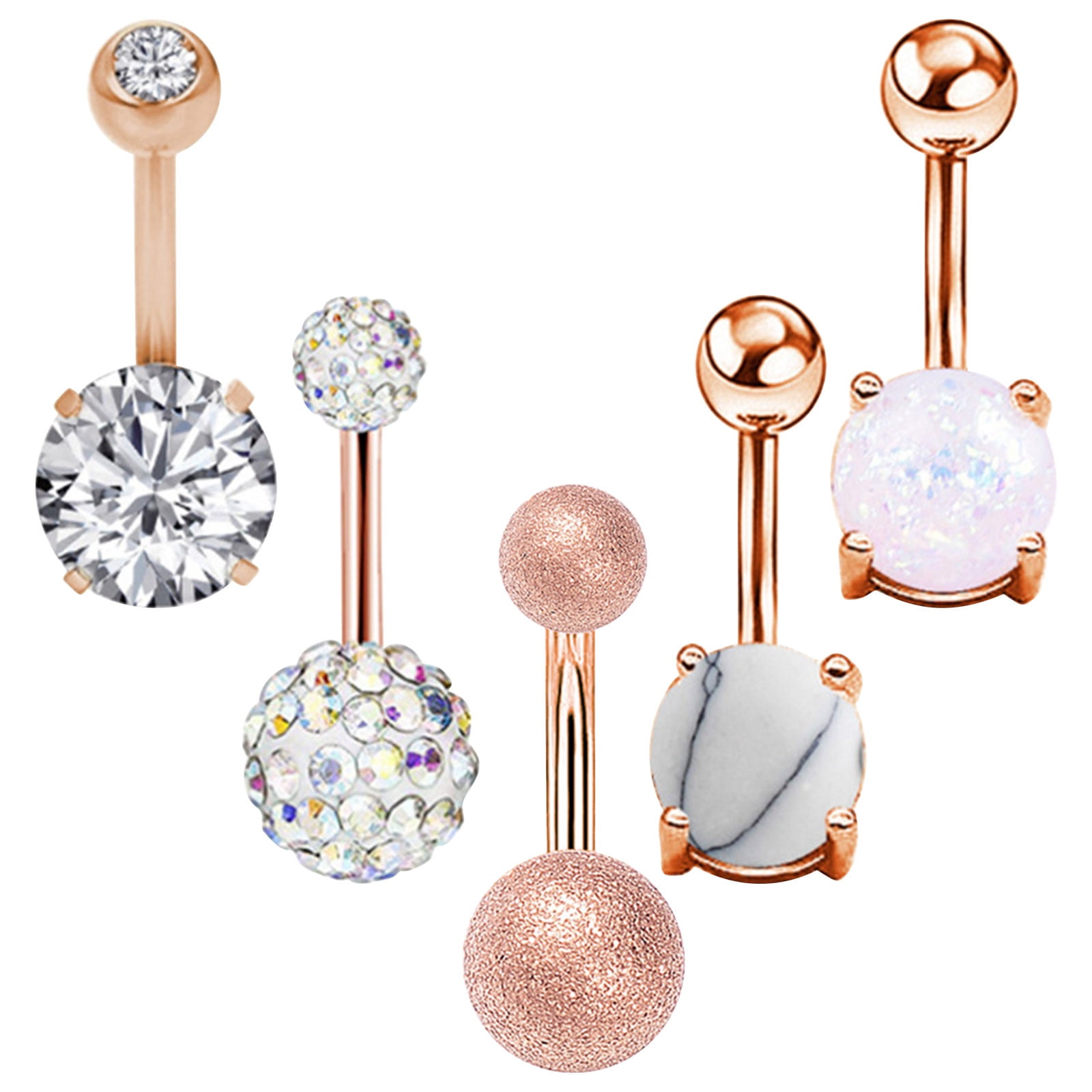 Fridja 5Pcs Belly Button Rings, Stainless Steel Opal Navel Rings Curved