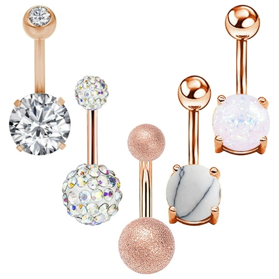 100Fens 5Pcs Belly Button Rings,Stainless Steel Opal Navel Rings Curved Barbells Studs Gift For Women Girls Body Piercing Jewelry