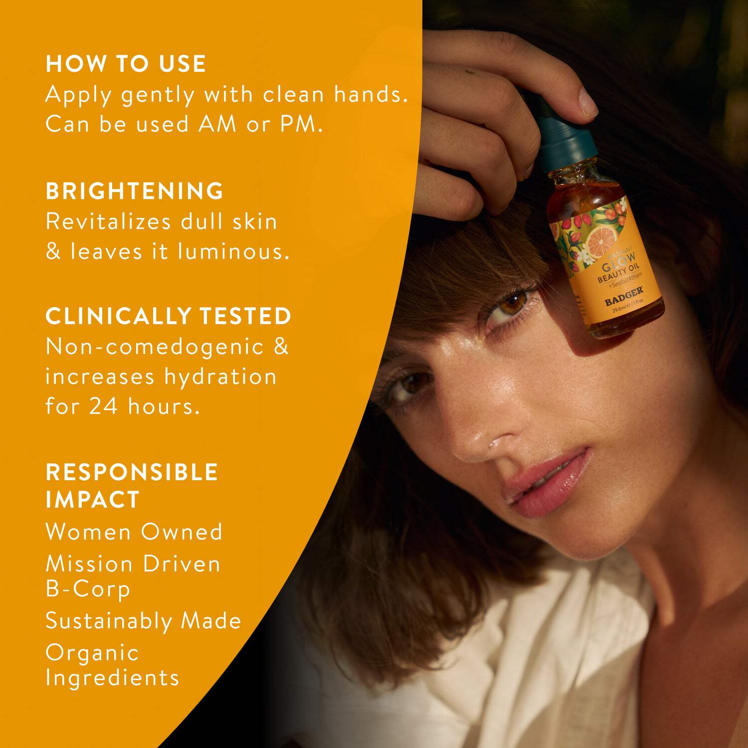 Badger - Face Oil, Seabuckthorn, Certified Organic, Seabuckthorn Oil, Organic Face Oil, Moisturizing Facial Oil, Natural Face Oil, 1 oz Glass Bottle