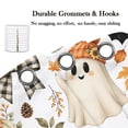 thumbnail image 3 of Halloween Cute Ghost Shower Curtain, Fall Harvest Pumpkin Bow Maple Leaves Bat Bathroom Shower Curtain Set, Funny Cartoon Spooky Halloween Festival Holiday Bathtub Decor with Hooks,70X70IN, 3 of 3
