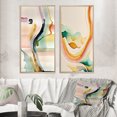 thumbnail image 1 of Designart "Vagues d'Abstraction Multicolore III" Art Mural Encadré Minimaliste Abstrait Ensemble de 2 - Ensemble de Toiles Encadrées Abstraites Vertes pour Décoration de Salon, 1 of 6