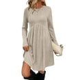 thumbnail image 5 of yillto Long Sleeve Dress for Women Crew Neck Ribbed Knit Tunic Dresses Knee Length Sweaters with Pockets, 5 of 7