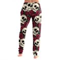 thumbnail image 5 of WULMLEO Women Soft Halloween Gothic Loungewear Jogger Pants, Skull Rose Floral Print, Adjustable Drawstring Elastic Waist Cuffed Ankle Casual Sleep Pajama Trousers Multicolor 3XL, 5 of 5